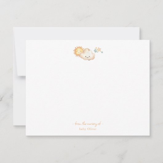 Schattigee waterverf Zonnesterren en wolken Dank u Bedankkaart (Voorkant)