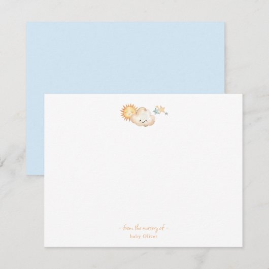 Schattigee waterverf Zonnesterren en wolken Dank u Bedankkaart (Voorkant / Achterkant)