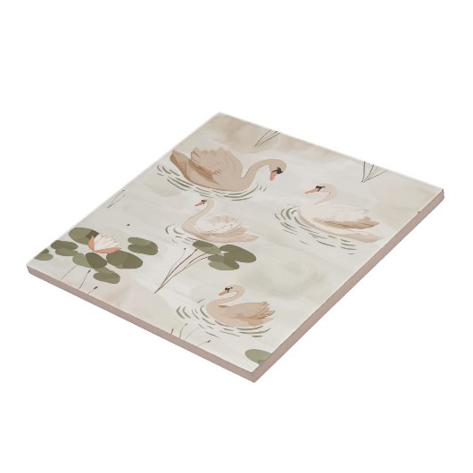 Schattigee waterverf zwaanpatroon tegeltje (Zijkant)