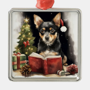 SCHATTIGEE WATERVERF ZWART TAN CHRISTMAS DOG METALEN ORNAMENT