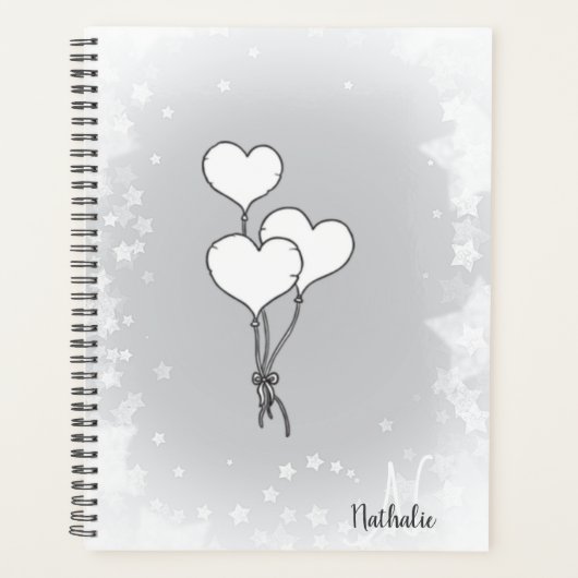 Schattigee Waterverf Zwart Wit Hart Planner (Voorkant)