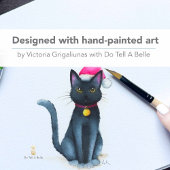 Schattigee Waterverf Zwarte Kat Kerst Kaarten