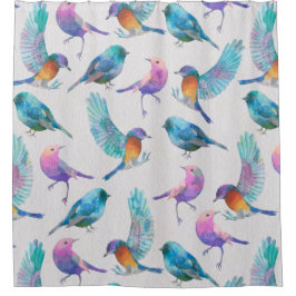 Schattigee Waterverven Kleurrijke Vogels Douchegordijn