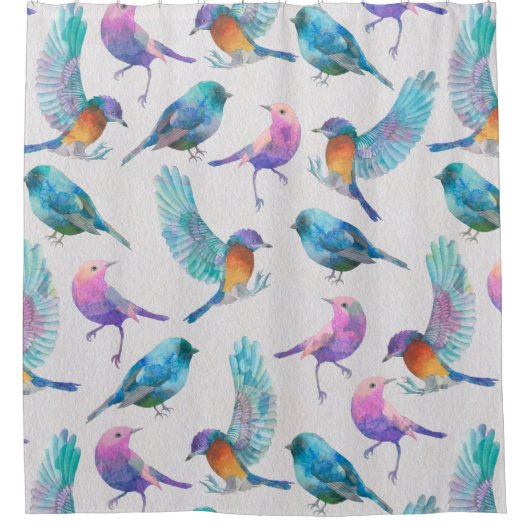 Schattigee Waterverven Kleurrijke Vogels Douchegordijn (Voorkant)