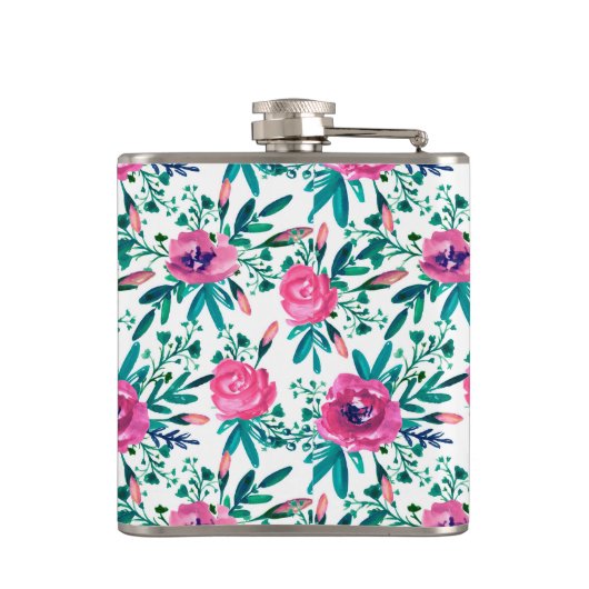 Schattigee Waterverven Red Flowers Heupfles (Achterkant)