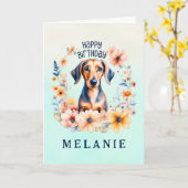 Schattigee Weenie Dog Verjaardag | Naam toevoegen  Kaart (Gele Bloem)