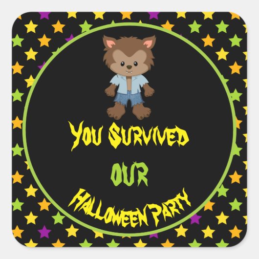 Schattigee weerwolf Boy Halloween Kostuumfeest Vierkante Sticker (Voorkant)