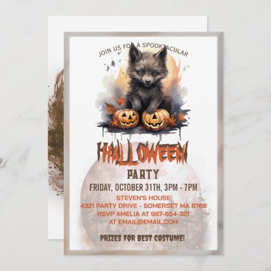 Schattigee weerwolf en pompoen Waterverf Kaart (Voorkant / Achterkant)