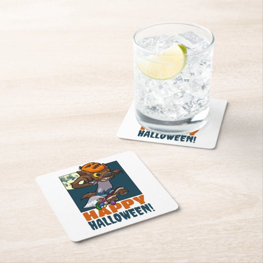 Schattigee weerwolf Happy Halloween! Trick or trea Kartonnen Onderzetters (Insitu)