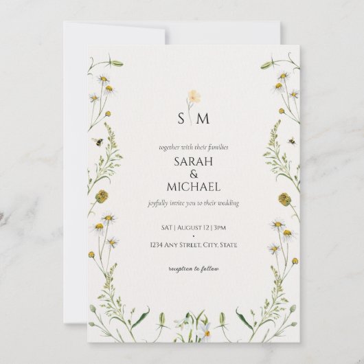 Schattigee weide wilde bloemen bij kamille bruilof kaart (Voorkant)