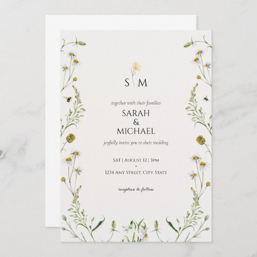 Schattigee weide wilde bloemen bij kamille bruilof kaart (Voorkant / Achterkant)