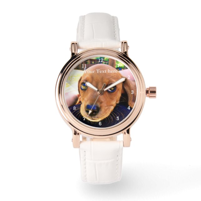 Schattigee Weiner Teckel Hond Puppy Dier Dierenlie Horloge (Voorkant)