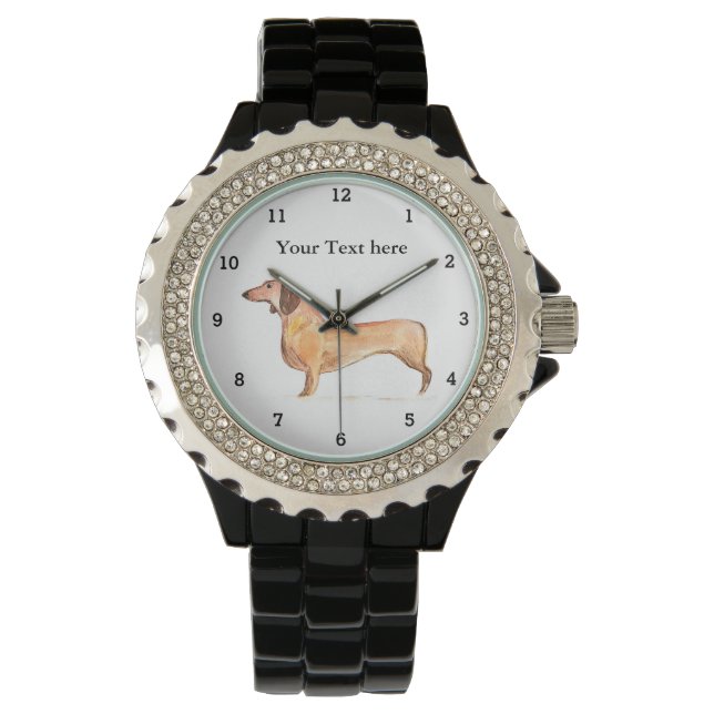 Schattigee Weiner Teckel Hond Puppy Dier Dierenlie Horloge (Voorkant)