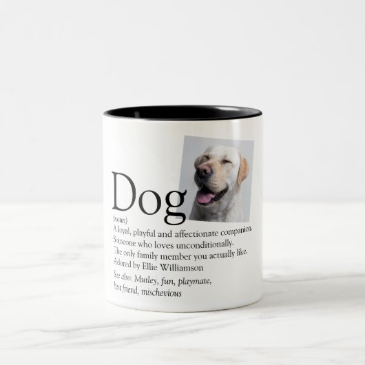 Schattigee wereld's beste hondendefinitie foto tweekleurige koffiemok (Center)
