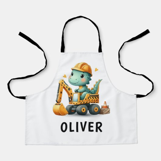 Schattigee Werknemer Dinosaurus op een Graafmachin Schort (Voorkant)