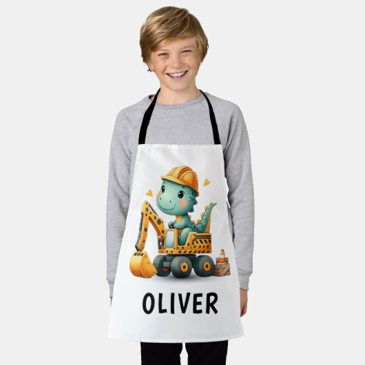 Schattigee Werknemer Dinosaurus op een Graafmachin Schort (Gedragen)