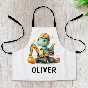 Schattigee Werknemer Dinosaurus op een Graafmachin Schort