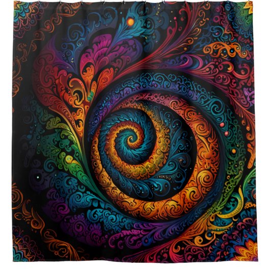 Schattigee wervelingen van rode en blauwe kleuren douchegordijn (Voorkant)