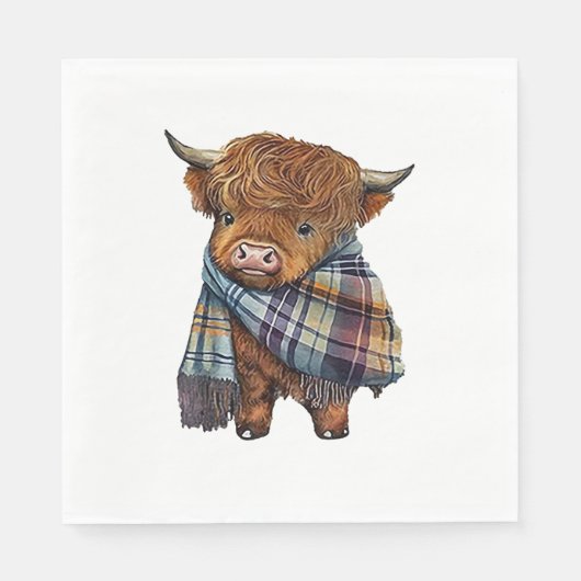 Schattigee West Highland Koe Baby met Plaid sjaal  Servet (Voorkant)