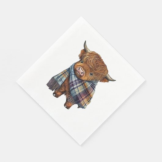 Schattigee West Highland Koe Baby met Plaid sjaal  Servet (Hoek)