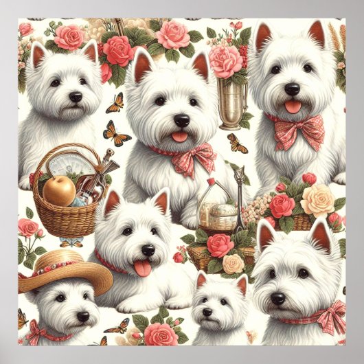 Schattigee West Highland White Terrier naadloos Poster (Voorkant)