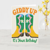 Schattigee Westerne Cowgirl Laarzen Retro Bloemen Kaart (Gele Bloem)