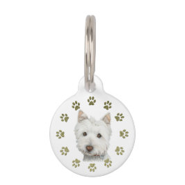 Schattigee Westie Dog and Paws Art Dog Label Huisdierpenning