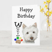 Schattigee Westie Dog en Paw Art Kaart (Gele Bloem)