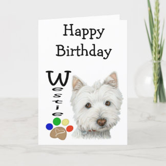 Schattigee Westie Dog en Paw Art Kaart