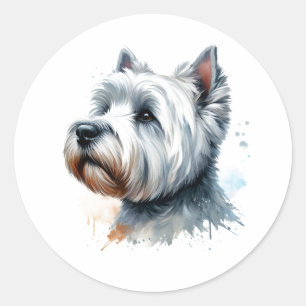 Schattigee Westie Dog Face Waterverf Art Ronde Sticker