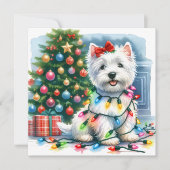 Schattigee Westie kerstboom verlichting Feestdagenkaart (Voorkant)