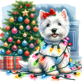 Schattigee Westie kerstboom verlichting Feestdagenkaart