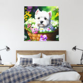 Schattigee Westie White Terrier Puppies in een Man Canvas Afdruk (Insitu (Slaapkamer))