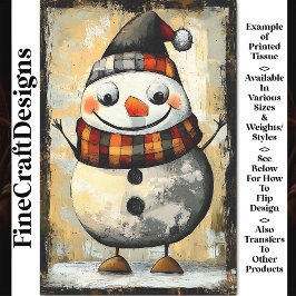 Schattigee Whacky Rustic Whimsical Snowman BA3 Dec Tissuepapier