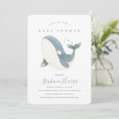 Schattigee Whale Baby shower Party Uitnodiging (Staand voorkant)