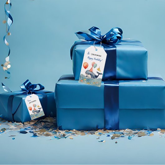 Schattigee Whale Boys Verjaardag Cadeaulabel