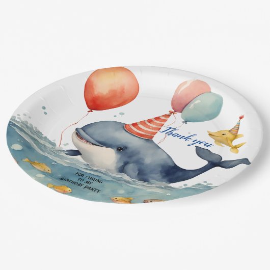 Schattigee Whale Boys Verjaardag Dank u Papieren Bordje (Gekanteld)