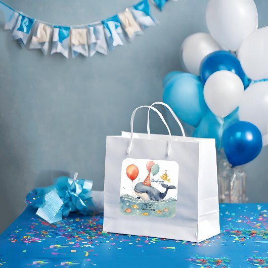 Schattigee Whale Boys Verjaardag Dank u Vierkante Sticker