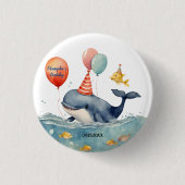 Schattigee Whale Boys Verjaardag Ronde Button 3,2 Cm (Voorkant)