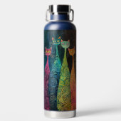 Schattigee Whimsical Cats met naam Waterfles (Achterkant)