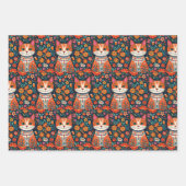 Schattigee Whimsical Folk Art Cat en Dog and Flowe Inpakpapier Vel (Voorkant 3)