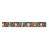 Schattigee Whimsical Folk Art Cat en Dog and Flowe Satijnen Lint (Voorkant)