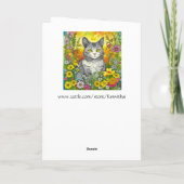 Schattigee Whimsical Folk Art Style Cat en Flowers Kaart (Achterkant)
