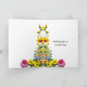 Schattigee Whimsical Folk Art Style Cat en Flowers Kaart (Binnen)