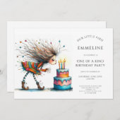 Schattigee Whimsical Girl's 4e verjaardagsfeestje Kaart (Voorkant / Achterkant)