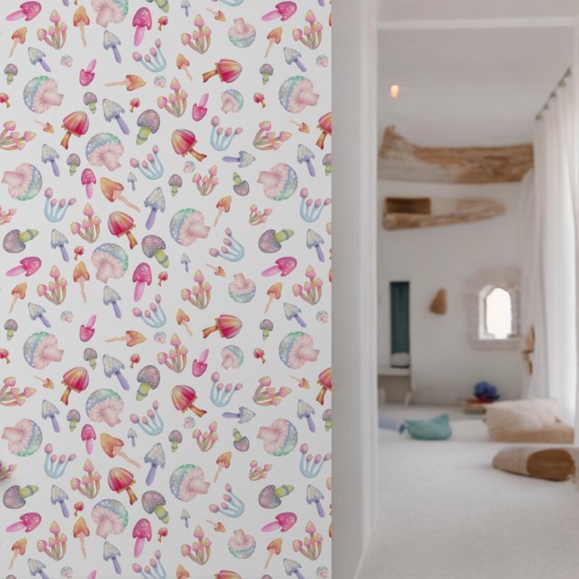 Schattigee Whimsical Paddenstoelen Illustratiepatr Behang (Cute Whimsical Mushrooms Illustration Pattern Wallpaper)
