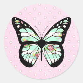Schattigee Whimsical Roze en Blauwgroen Vlinder St Ronde Sticker