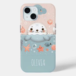 Schattigee Whimsical Seal Pup bij Zee iPhone 15 Case