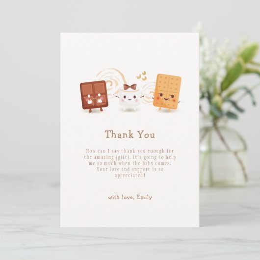 Schattigee Whimsical S'more Fun Baby shower Bedankkaart (Staand voorkant)