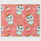 Schattigee Whimsical Sweet Treat Roze en Rode Kers Cadeaupapier (Vlak)